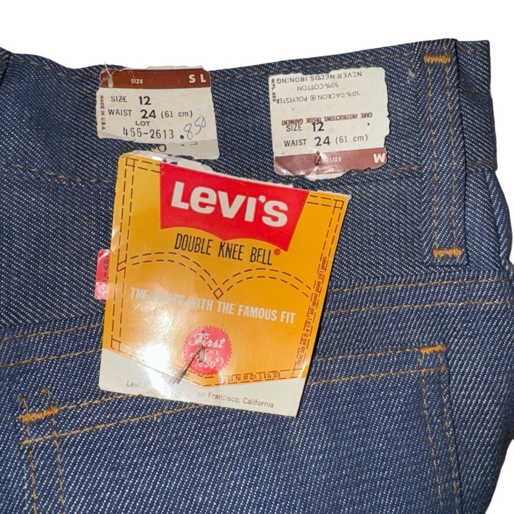 Vintage 70's Levi's Bell Bottom Jeans new deadstock Sz 24 Raw Denim USA - Picture 5 of 8